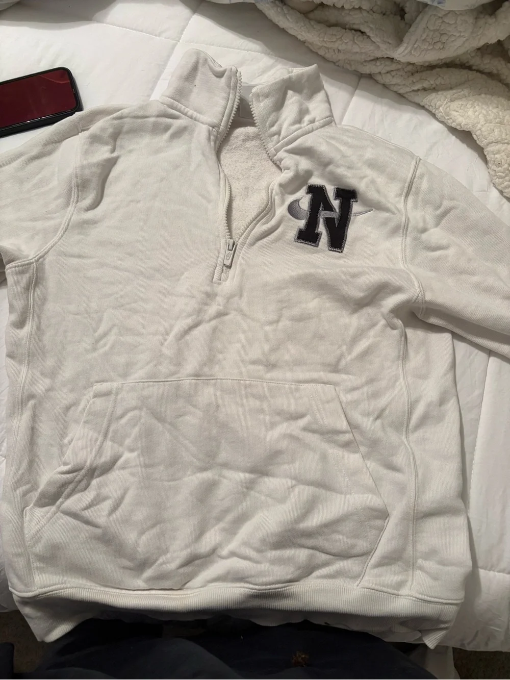 Nike White Quarter-Zip Pullover with Navy 'N' Patch